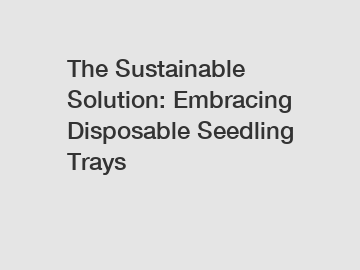 The Sustainable Solution: Embracing Disposable Seedling Trays